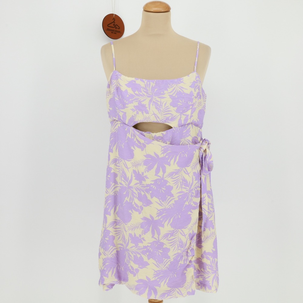 ASTR the Label Purple Floral Cutout Wrap Mini Dress XL Tropical Botanical Tie